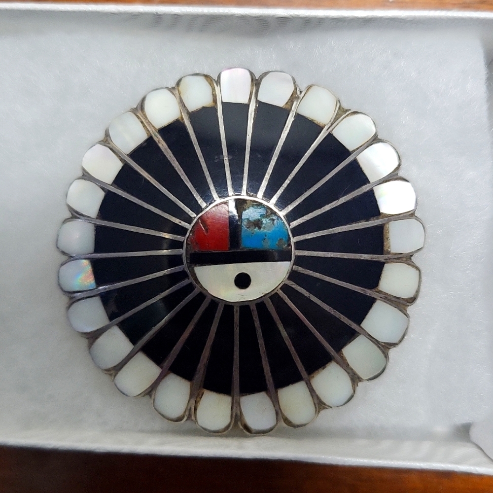 Signed "Vickie and Eileen Tortalita" Zuni Sunface Brooch